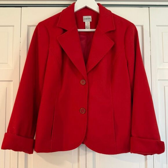 Chico’s red vibrant two button blazer jacket size 1/M - Picture 2 of 10